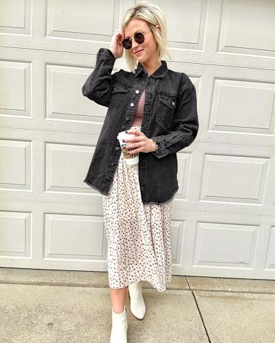 image for Vetinee Women's Western Shirts for Women Oversized Boyfriend Black Fro