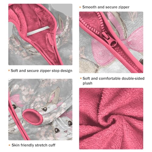 OTVEE Cute Bunny Wreath Rabbit Kids Hoodie Jacket Fall Spring Full Zip Warm Outwear Coat3