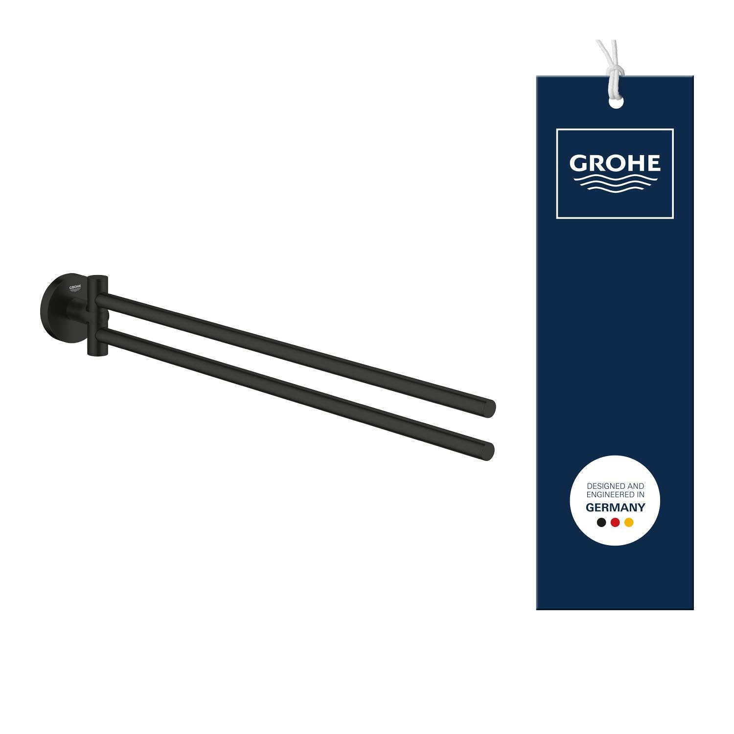 GROHE Start Quickfix, Toallero 2 Brazos giratorios (44 cm de Largo, Giratorio, Superficie Duradera, Incluye Tornillos y Tacos) Negro Mate 411832430