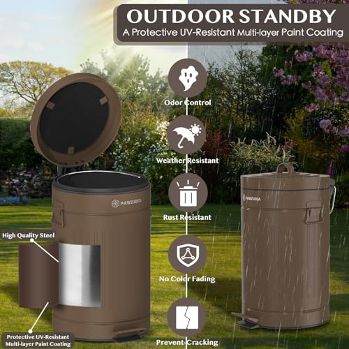 Image of PAWZIDEA Dog Poop Trash Can Outside Odor Control, 3.1Gallon Pet Waste Trash Can Outdoor Waterproof, Dog Poop Container Bin Outdoor Garbage Can with Lid, 7.8in Activated Carbon Filter Pet Waste Station