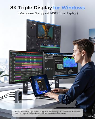 Image of RayCue 15 in 1 Laptop Docking Station 3 Monitors, Triple 8K Display with 3 HDMI, 6 USB Ports, 5 Shortcut Button, Gigabit Ethernet, PD3.0, Smart Display for Windows /Dell /Lenovo /HP...(No Power Adapter)