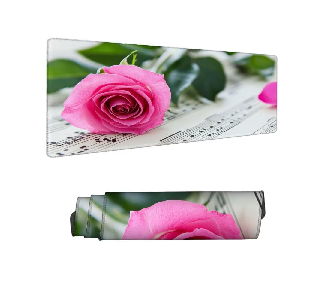 Rosa Tappetino Mouse XXL 1000x500x3mm, Gaming Tappetino Mouse Fiore Mousepad con Base in Impermeabile Gomma Antiscivolo per Tastiera, PC, Computer Ufficio Idea Regalo Festa del Papà e Compleanno X-814