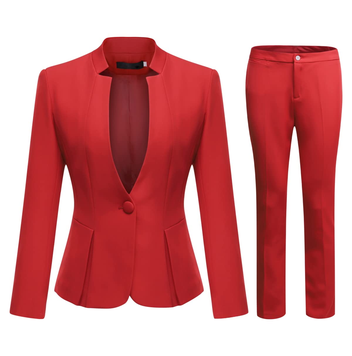 YYNUDA Damen Anzug 2-teilig Stehkragen EIN Knopf Hosenanzug solide Farbe Business Blazer + Hose