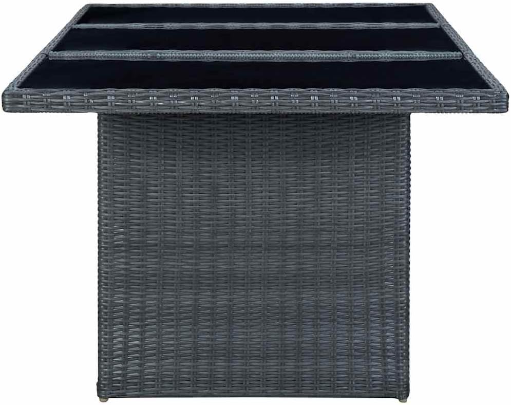 Large Garden Coffee Table Dark Grey Poly Rattan Outdoor Patio Furniture Powder-Coated Steel Frame Rectangular 78.7x39.4 in Seating 8 for Balcony and Terrace Dining