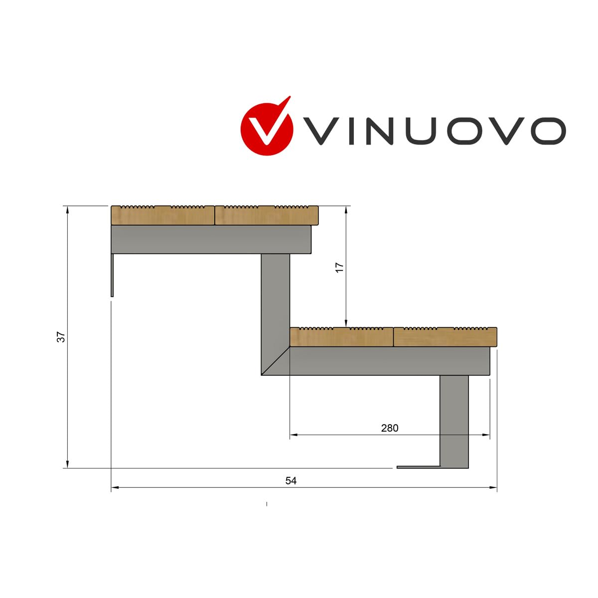 Escalera exterior de metal – 2 peldaños Altura 35 cm – Ancho 60 cm (Tipo C – Escalera de pino autoclave para escalera de metal exterior, 1 cara lisa y 1 cara ranurada)
