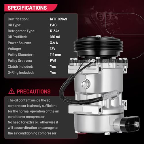BDFHYK 68550 Air Conditioning A/C Compressor with Clutch Compatible with Dodge Dakota L4 2.5L 1996-2002, Compatible with Jeep Cherokee 1997-2001, TJ 1997-1999, Wrangler 1997-1999, 2.5L 4.0L
