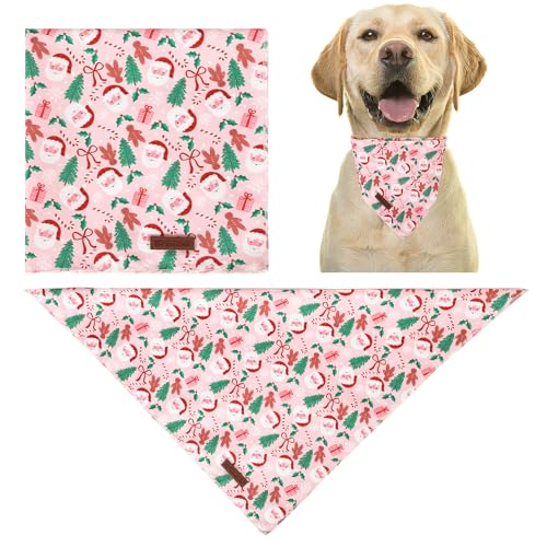 Image of Christmas Dog Bandana-Christmas Red & Green Plaid Triangle Scarf for Small Medium Large Dogs, Soft Cotton Pet Bib for Winter & New Year, Adjustable Dog Kerchief