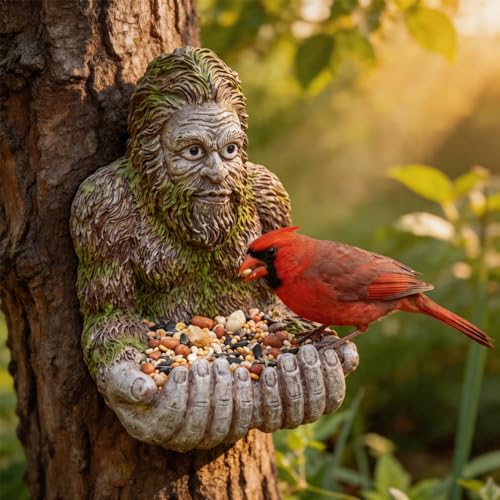 2026 New Extra Large Bigger Bigfoot Bird Feeder for Outdoors - Hand-Painted Garden Sculpture & Wild Bird Feeder Large Capacity with Hidden Hook Unique Gift for Bird Loverse