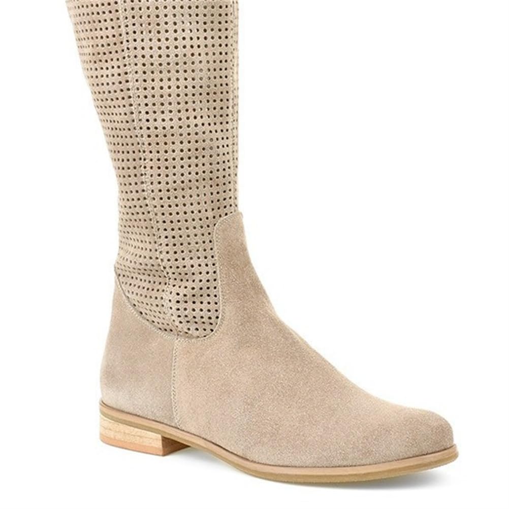 ORANDESIGNE Stivali Western Estivi da Donna Alla Caviglia Motivo Traforato Stivali da Cowboy in Camoscio Boho chic