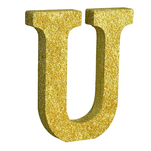 Image of TONIFUL 8 Inch Gold Glitter Letter U Table Centerpiece A-Z Gold Birthday Party Decorations,Gold Alphabet U for Birthday,Chrismas,Graduation,Bridal Shower,Wedding,Anniversary Party Supplies