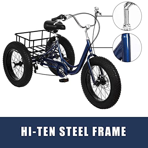 Triciclo para adultos de 7 velocidades, ruedas gruesas de 20 pulgadas, con canasto grande para recreo, compras y ejercicio, ideal para personas mayores, mujeres y hombres miniatura 7