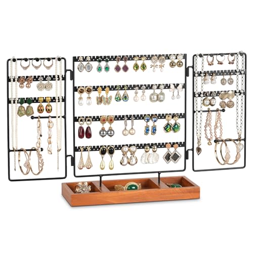 GHIAKQYT présentoir à boucles d'oreilles, support à boucles d'oreilles, présentoir à bijoux, rangement à bijoux mobile, support à bijoux et plateau en...