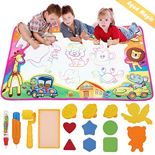 dmsbuy Aqua Drawing Mat - Large Kids Painting Writing Doodle Board Toys - Colorful Aqua Magic Mat Bring Magic Pens Educational Toys Gift for Age 3 4 5 6 7 8 9 10 Year Old Toddlers Girls Boys