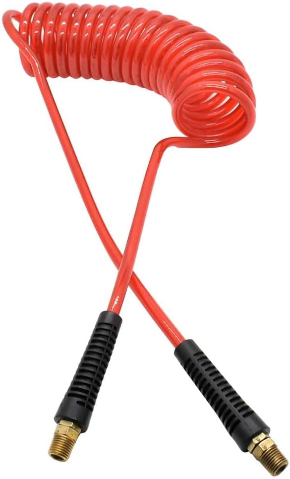 Interstate Pneumatics HR34-010 1/4 Inch 10 ft long w/1/4 Inch NPT Swivel Fittings, Recoil Red Polyurethane Air Hose