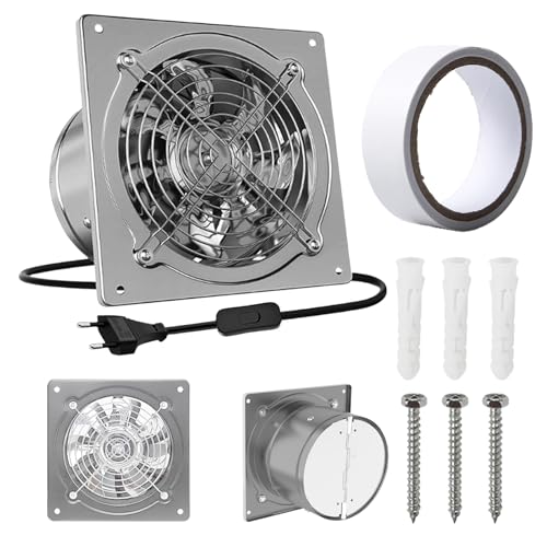 WIYETY Ventilador extractor de baño de 150 mm: ventilador de ventilación de pared de 150 mm con interruptor de válvula antirretorno, funcionamiento silencioso, ventilador de salida de baño para cocina