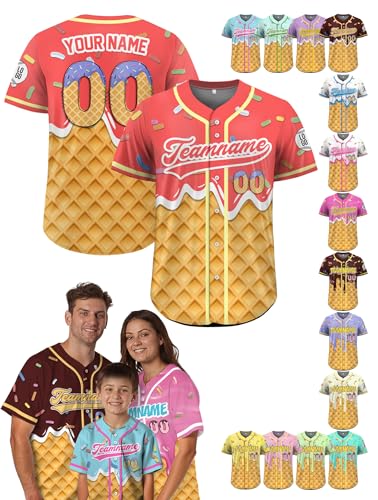 Custom Baseball Jersey – Personalized Name, Number & Logo, Drip Orange Ice Cream Baseball Jersey Summer Holiday for Men, Women, Youth, Toddlers