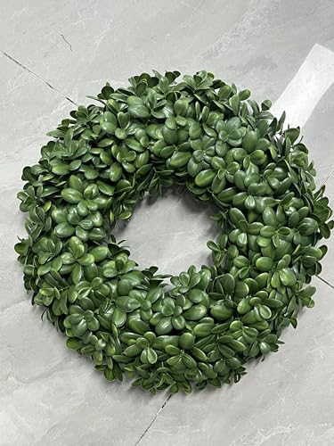 Vlorart 19 Inch Boxwood Wreath, Artificial Boxwood Wreath Front Door Wreaths
