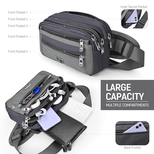 Xoolkly Bum Bag Waist Fanny Pack 7 Zip Pockets Bumbags for Men Women Waist Bag with Adjustable Belt for Sport Running Cycling Camping Hiking Travel - Image 2
