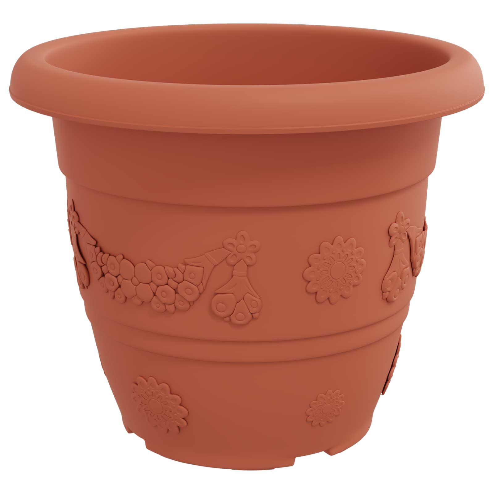 6er Set Blumentöpfe Ziegelrot Ø 34 cm, Moderne Pflanzgefäße aus Kunststoff für Außen und Innen, Runde Pflanztöpfe mit Entwässerungslöchern für Garten Balkon Terrasse