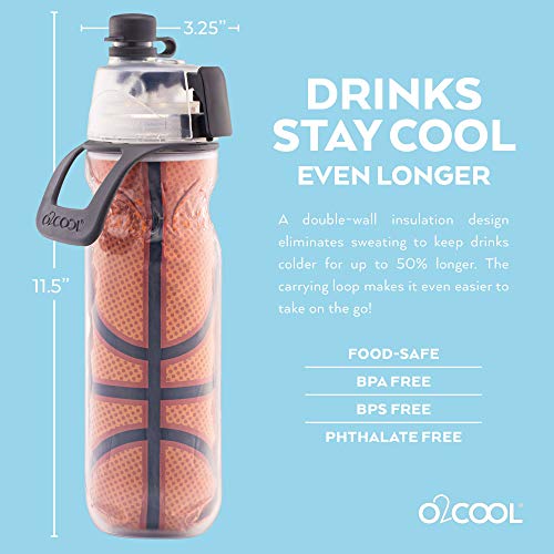 O2Cool Mist 'N Sip Misting Water Bottle 2-In-1 Mist And Sip Function With No Leak Pull Top Spout Sports Water Bottle Reusable Water Bottle - 20 Oz (Basketball) #TOP2