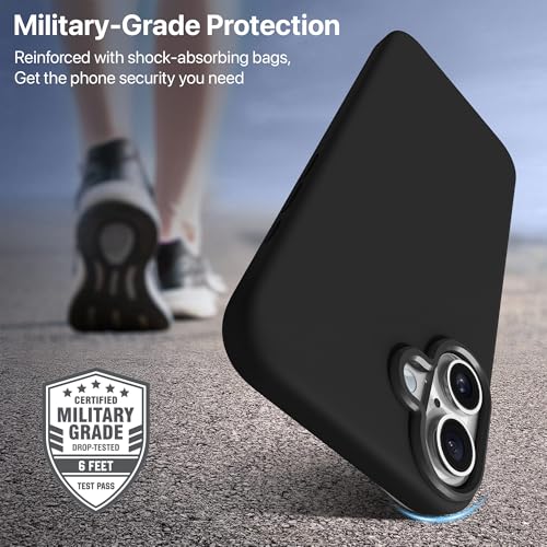 Image of eller sante Silicon Back Cover Case for iPhone 16 Plus Scratch Resistant TPU Shockproof 6ft Feet Drop Protection Support Mag-Safe Wireless Charging- Black