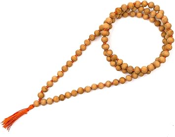 Sandalwood Jaap mala 108+1 beads for Meditation - Orange Tassel