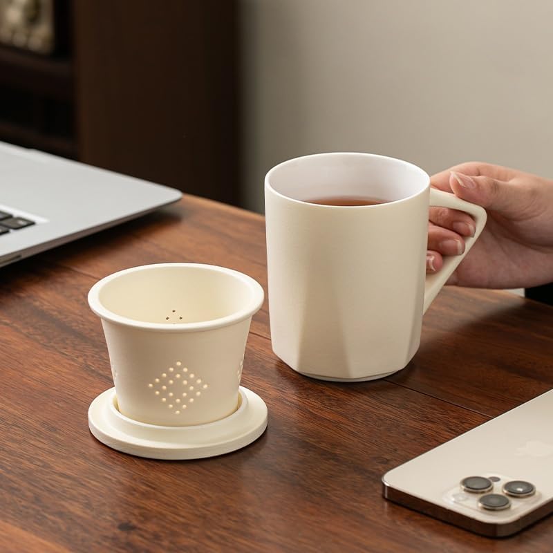 GSOUL Kungfu Tea cup Creamy Yellow Tea Mug Ceramic Simple Home Office Filtered With Lid Small Tea Cups