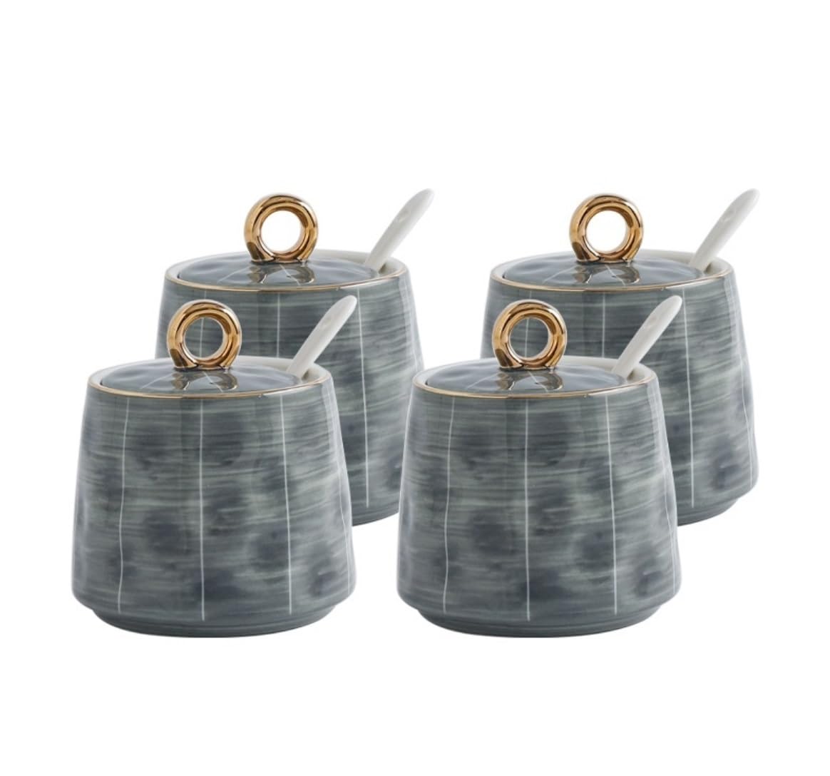 Salero Y Azucarero Cocina Juego De Recipientes Para Condimentos Cerámica, Bote Para 280ml Con Tapas Y Cucharas, Conjunto Sazonadores Lujo Nórdico Para El Hogar Caja De Almacenamiento(B,4pcs)
