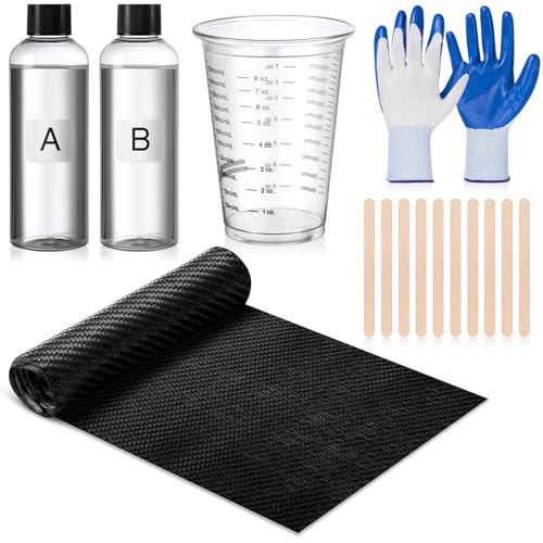 Chunful 15 Pcs Carbon Fiber Repair Kit Includes 40 x 6 Inch 3k 200g Plain Weave Carbon Fiber Sheets 8 oz Epoxy Resin 8oz Hardener and Tool Resin for Cars Furniture Bike Boat Wall