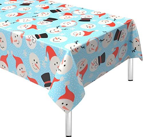 Manteles de mesa para decoraciones de Navidad mantel de Navidad grande desechable azul con muñeco nieve 51x87 pulgadas rectangular impermeable de plástico decoración para Navidad Año Nuevo fiesta Cover