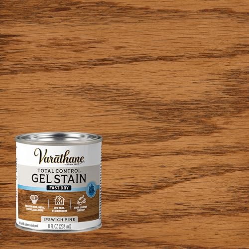 Image of Varathane Total Control Gel Stain | Low Odor Water-Based Formula | Thick Gel Formula for Vertical Surfaces | Ideal for Wood, Metal & Fiberglass | Half Pint | Ipswich Pine
