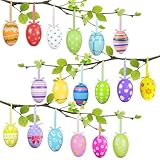 Shyllin Ostereier Deko, 24 Stück Ostereier zum Aufhängen, Osterei-Ornament, Buntes Kunststoff-Osterei-Dekor, Osterdeko für draußen und innen Deko Geschenk