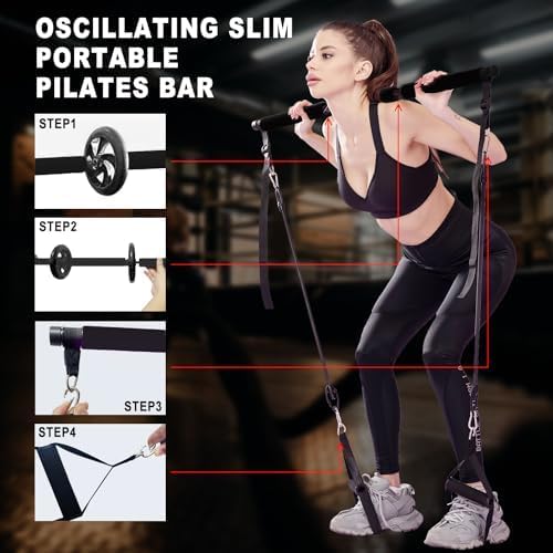 Miniatura 6 de Pilates bar kit Multiple Fitness bar with Resistance Bands, Ab Rollers.Core Strength Training Equipment. Squat Machine for Men and Women.Portable