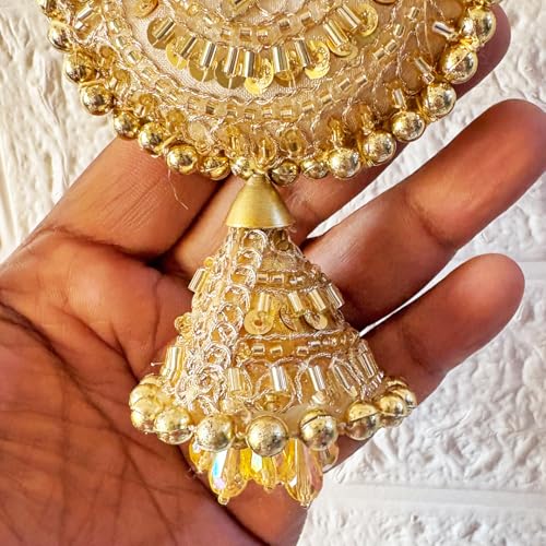 Image of Adikala Craft Store Handmade Ethnic Latkan Tassel Set of 2 for Saree Pallu, Blouse, Suits, Dupatta, Lehenga Decor | Ethnic Saree Pallu, Blouse, Suit, Dupatta & Lehenga Decoration (Golden Beads)