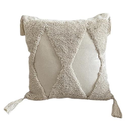 Nvzi Funda de almohada bordada estilo granja, diseño étnico bohemio con borlas, para sofá, mesita de noche, oficina, copetudo, 43 x 43 cm