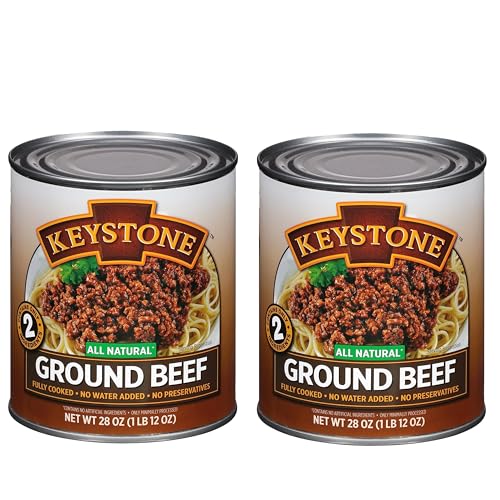 Keystone Meats All Natural Heat and Serve Ground Beef 28 oz – Fully Cooked Canned Meat – Ready to Eat – 5-Year Shelf Life – Pantry Staple for Everyday Meals, Emergency Survival Canned Food – Made in USA – Pack of 2