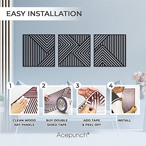 Acepunch Real Wood Art Premium Elegant Modern Abstarct Lines Hanging Design Ideal Gift For Home Living Room Bathroom & Office Asymmetrical Lines Wall Decor 12X12In Ap1288 #TOP4