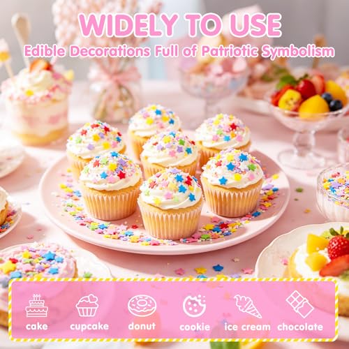 Image of Edible Star Confetti Sprinkles,130g Rainbow Stars Sugar Sprinkle for Cake Decorations,Colorful Pentagram Shape Candy Baking Dessert Toppers,Cupcakes,Cookies,Ice Cream,Donuts,Perfect for Birthday Wedding Celebration Party Decorating Supplies | 130g Colorful Pentagram Baking Decorating,Pastel Candy for Cupcake,Cookie,Donuts,Birthday Wedding,Celebration Party Supplies