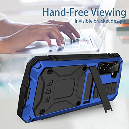 Simicoo Samsung S22 Metal Bumper Silicone Case with Stand Hybrid Military Shockproof Heavy Duty Rugged case Built-in Screen Protector Cover for Samsung S22 (S22, Blue) by Simicoo - Image 4