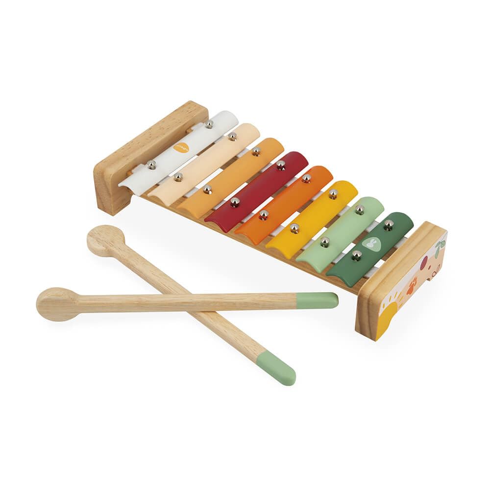 Janod Set Musical 5 Instruments En Bois Sunshine – Xylophone, Flûte, Tambourin – Dès 18 Mois – Peinture à L'eau