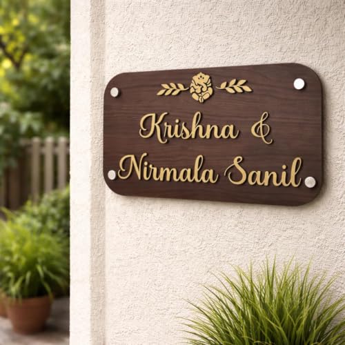 Image of Unique Customized Personalized Acrylic Name Board Plates For Home Entrance Outdoor Indoor House Door Office Flat Bungalow 12 inch x 5 inch