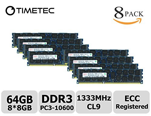 Timetec HynixR (P/N HMT41GR7MFR4A-H9) 64GB KIT (8*8GB) Single Rank 1333MHz DDR3 (PC3-10600) ECC Registered CL9 240-Pin R-DIMM 1R