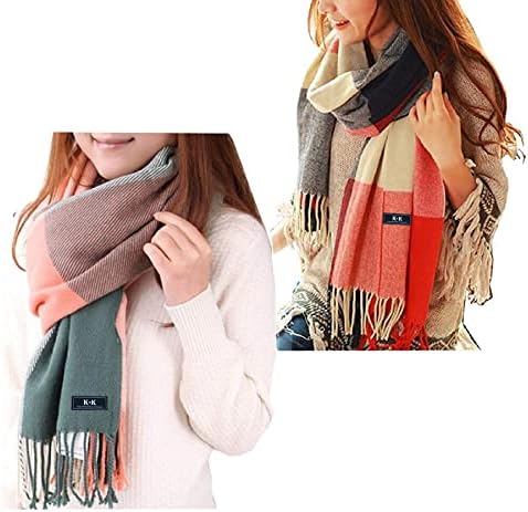 Women Tartan Scarf - Winter Long Scarves Plaid Warm Wraps Wool British Style For Ladies Spinning Tassel Shawl Long Stole