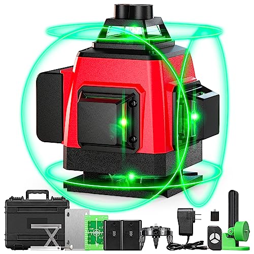 SILVEL Laser Level 360 Self Leveling, 4x360° 4D Cross Line Laser, Green Laser Level Lines Tool, Self Leveling Laser Level, with Remote Control and Hard Carry Case
