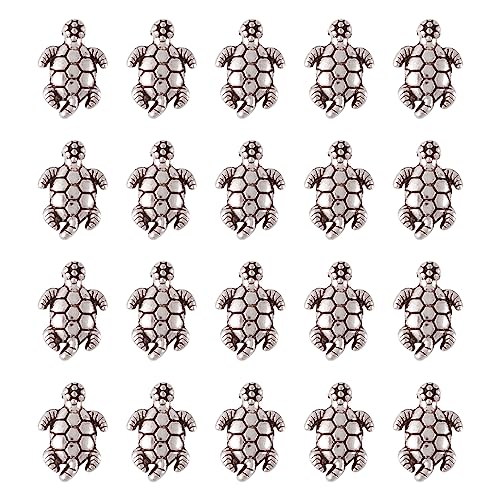 FASHEWELRY 50Pcs Alloy Tibetan Style Tortoise Pendants Antique Silver Animal