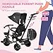 Qaba Kids Tricycle, 4 in 1 Foldable Trike with Reversible Seat, Adjustable Parent Handle, Safety Harness, Wheel Brakes, Removable Canopy, Storage, Tricycle for Toddlers 1-5 Years, Black
