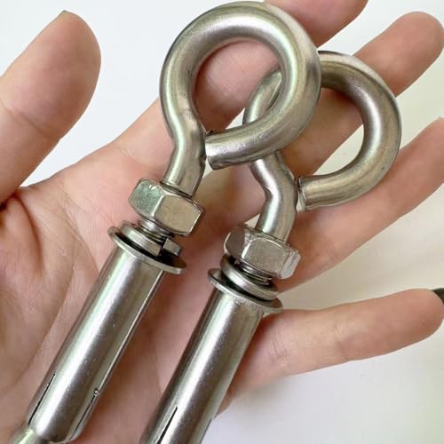 Image of Stainless Steel Expansion Screws, 2 Pack M10 Heavy Duty Shoulder Lag Eyebolts Lifting Ring Bolt Wall Anchors with Nut for Wall Ceiling Concrete Masonry