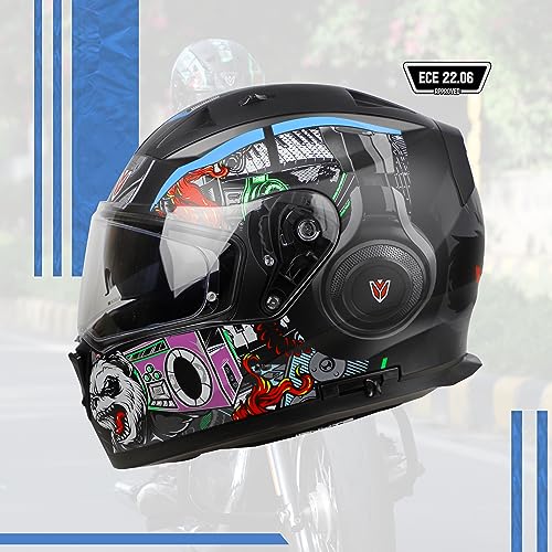 Image of Ignyte IGN-7 Bug ECE 22.06 /ISI /DOT Certified Full Face Graphic Helmet with Outer Anti-Fog Clear Visor and Inner Smoke Sun Shield