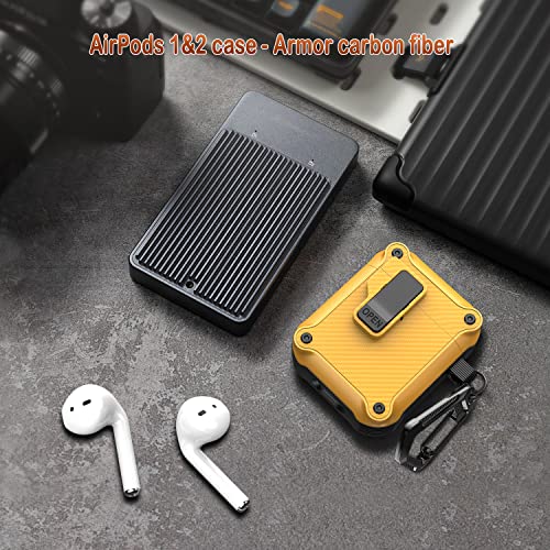 R-Fun Airpods Case Cover With Automatic Secure Lock Clip, Protective Rugged Hard Shell For Apple Airpods 2Nd & 1St Generation Charging Case With Carbon Fiber Keychain-Orange #TOP3