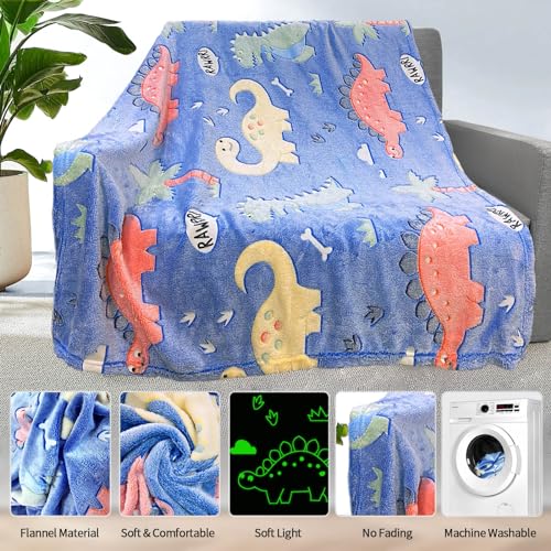 MyBrand Personalized Dinosaur Glow Blanket for Kids, Toddlers & Babies - Soft Fleece 50"x 60", Birthday Gift